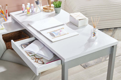 Bureau d'angle réversible Owen 55 avec 4 tiroirs et compartiments - Blanc|Bureau en coin réversible Owen de 55 po à 4 tiroirs et compartiments - blanc
