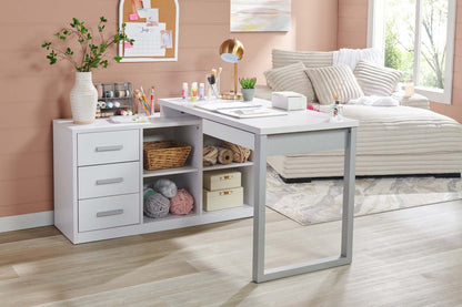 Bureau d'angle réversible Owen 55 avec 4 tiroirs et compartiments - Blanc|Bureau en coin réversible Owen de 55 po à 4 tiroirs et compartiments - blanc