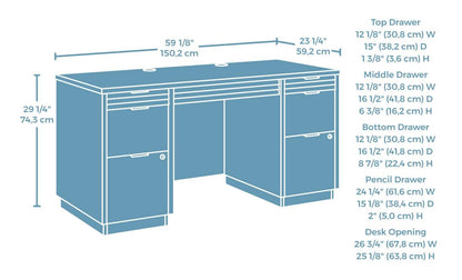 Bureau bahut Palo Alto de 59,13 po de qualité commerciale à 6 tiroirs - acajou