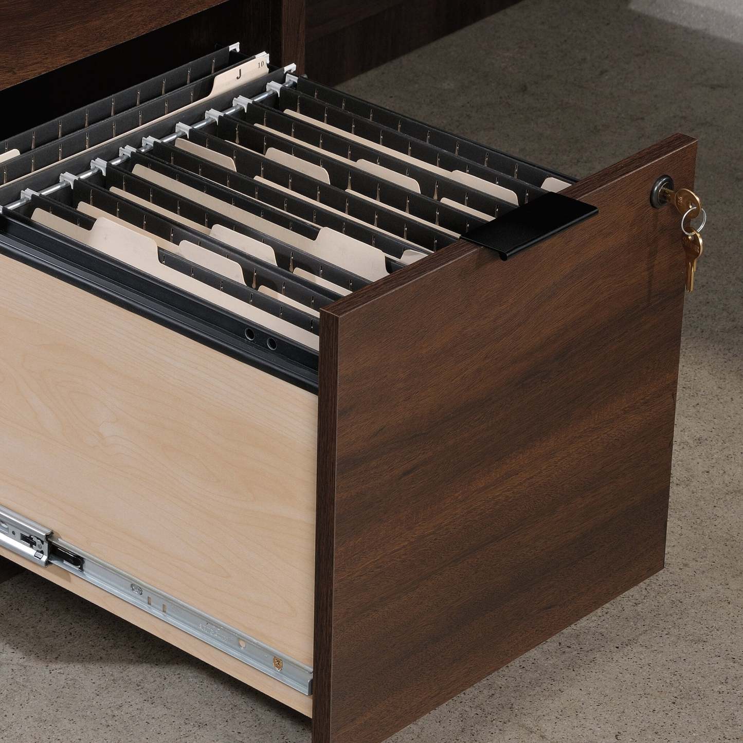 Bureau en forme de L Palo Alto de 59,13 po de qualité commerciale à 3 tiroirs avec armoire - acajou