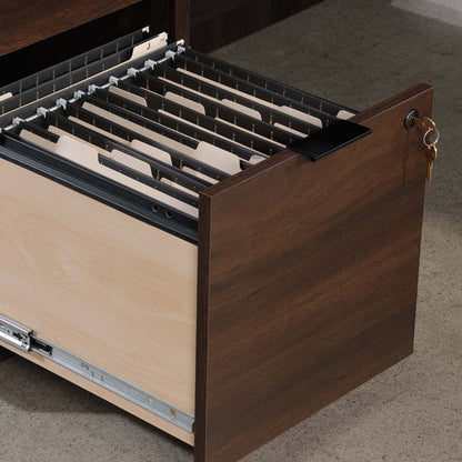 Bureau en forme de L Palo Alto de 59,13 po de qualité commerciale à 3 tiroirs avec armoire - acajou