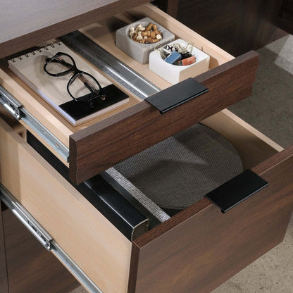 Bureau en forme de L Palo Alto de 59,13 po de qualité commerciale à 3 tiroirs avec armoire - acajou