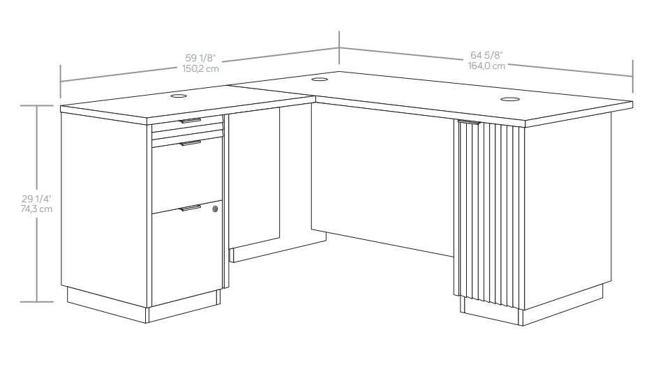 Bureau en forme de L Palo Alto de 59,13 po de qualité commerciale à 3 tiroirs avec armoire - acajou