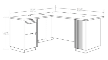 Bureau en forme de L Palo Alto de 59,13 po de qualité commerciale à 3 tiroirs avec armoire - acajou