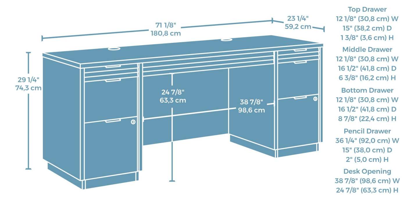 Bureau bahut Palo Alto de 71,18 po de qualité commerciale à 6 tiroirs - acajou