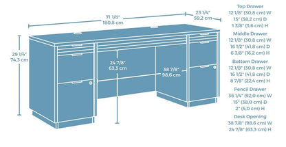Bureau bahut Palo Alto de 71,18 po de qualité commerciale à 6 tiroirs - acajou