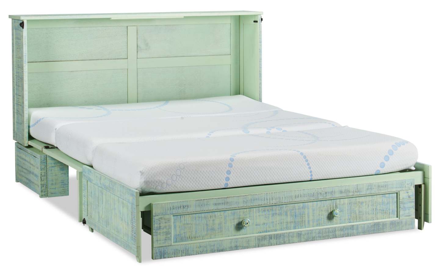 Lit armoire Parker avec matelas en mousse à mémoire de forme, Seafoam - Queen Size | Armoire-lit Parker avec matelas en mousse à mémoire de forme, écume de mer - format grand lit