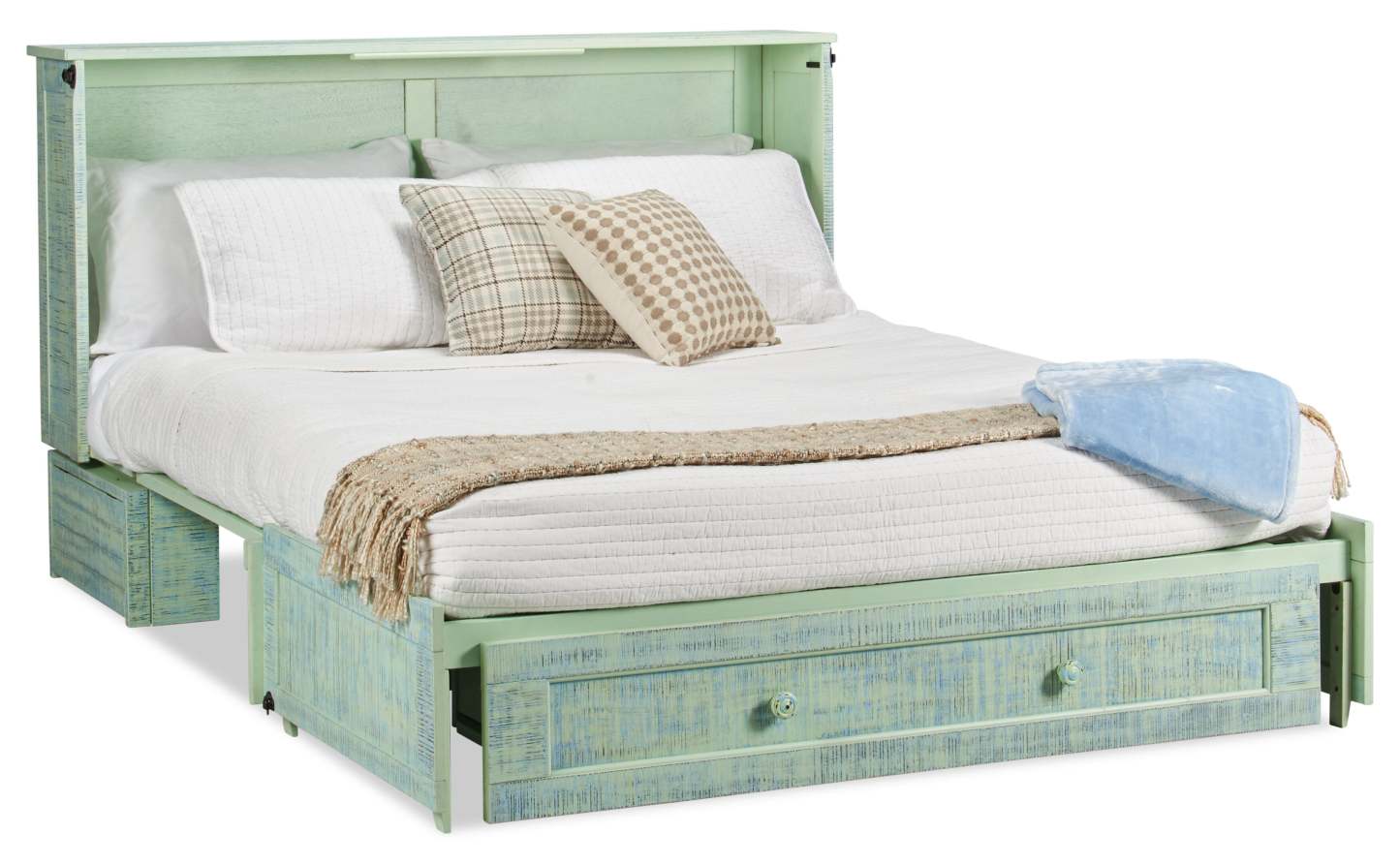 Lit armoire Parker avec matelas en mousse à mémoire de forme, Seafoam - Queen Size | Armoire-lit Parker avec matelas en mousse à mémoire de forme, écume de mer - format grand lit