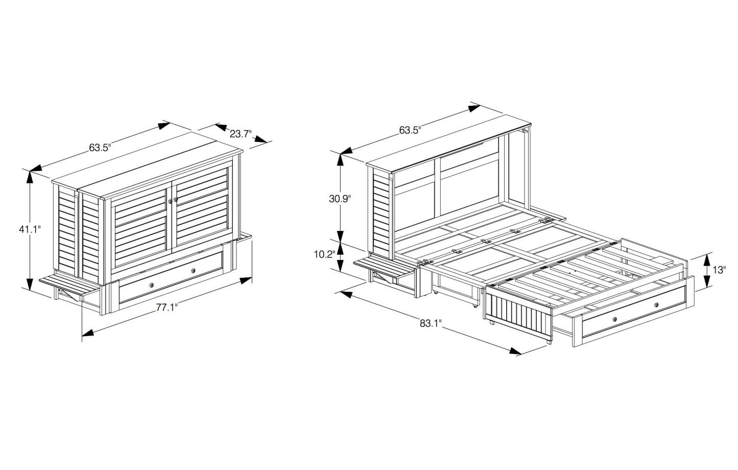 Lit armoire Parker avec matelas en mousse à mémoire de forme, Seafoam - Queen Size | Armoire-lit Parker avec matelas en mousse à mémoire de forme, écume de mer - format grand lit