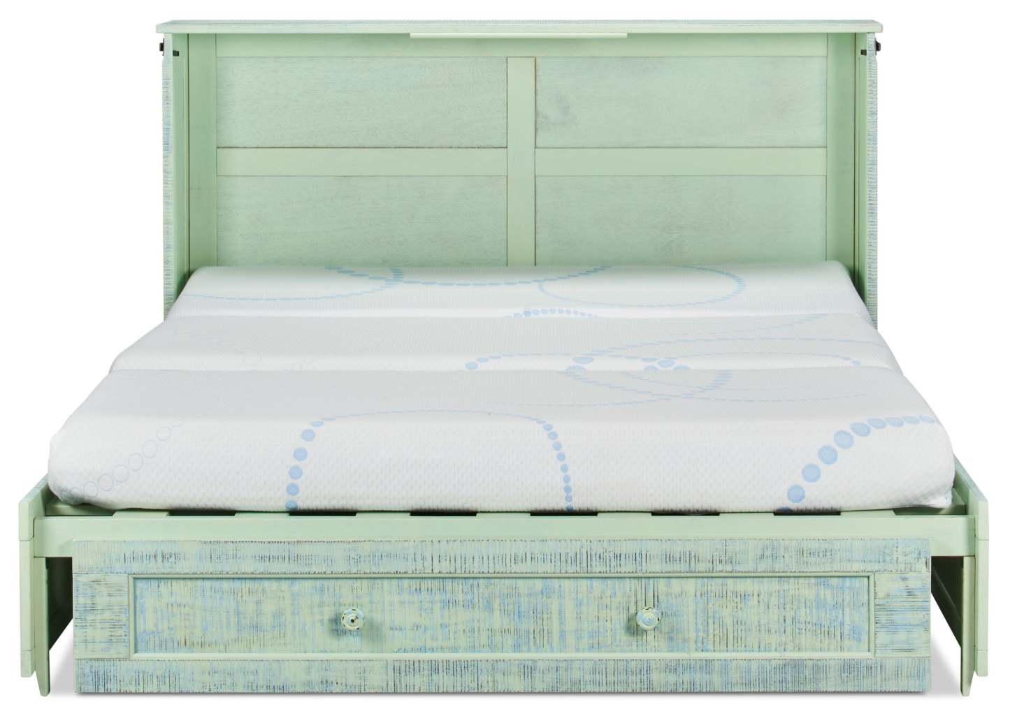 Lit armoire Parker avec matelas en mousse à mémoire de forme, Seafoam - Queen Size | Armoire-lit Parker avec matelas en mousse à mémoire de forme, écume de mer - format grand lit