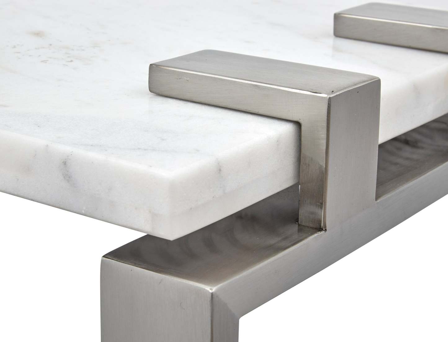 Paradox 16 Table de Chevet Moderne avec Étagère - Plateau en Marbre Blanc avec Cadre en Platine Brossé