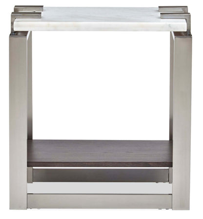 Paradox 16 Table de Chevet Moderne avec Étagère - Plateau en Marbre Blanc avec Cadre en Platine Brossé