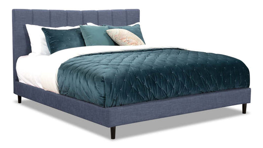 Paseo Upholstered Platform Bed in Navy Fabric - King Size | Lit plateforme rembourré Paseo en tissu bleu marine - format très grand lit