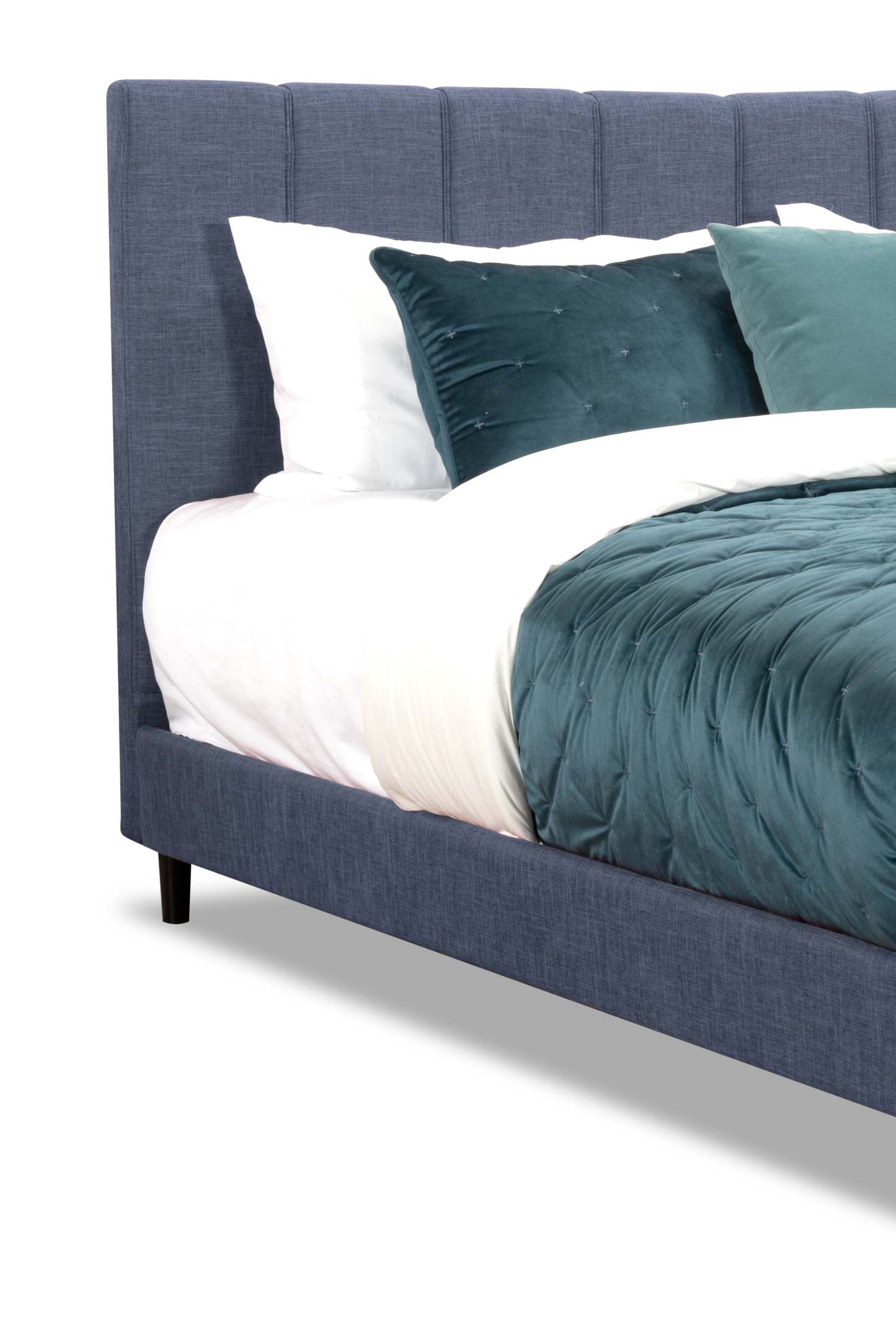 Paseo Upholstered Platform Bed in Navy Fabric - King Size | Lit plateforme rembourré Paseo en tissu bleu marine - format très grand lit
