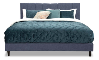 Paseo Upholstered Platform Bed in Navy Fabric - King Size | Lit plateforme rembourré Paseo en tissu bleu marine - format très grand lit
