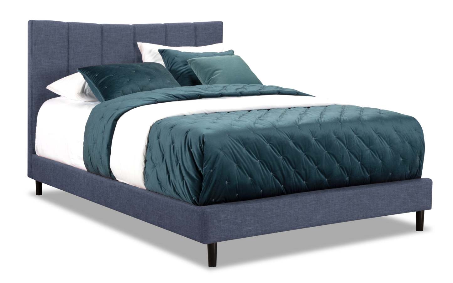 Paseo Upholstered Platform Bed in Navy Fabric - Queen Size | Lit plateforme rembourré Paseo en tissu bleu marine - format grand lit