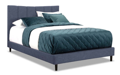 Paseo Upholstered Platform Bed in Navy Fabric - Queen Size | Lit plateforme rembourré Paseo en tissu bleu marine - format grand lit