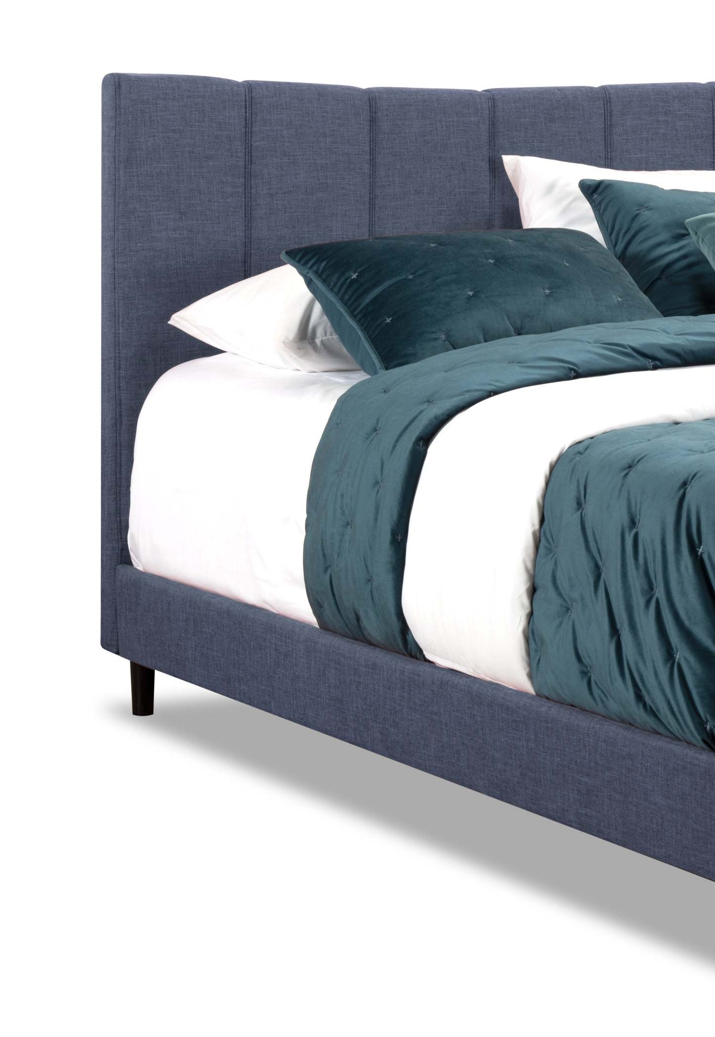 Paseo Upholstered Platform Bed in Navy Fabric - Queen Size | Lit plateforme rembourré Paseo en tissu bleu marine - format grand lit