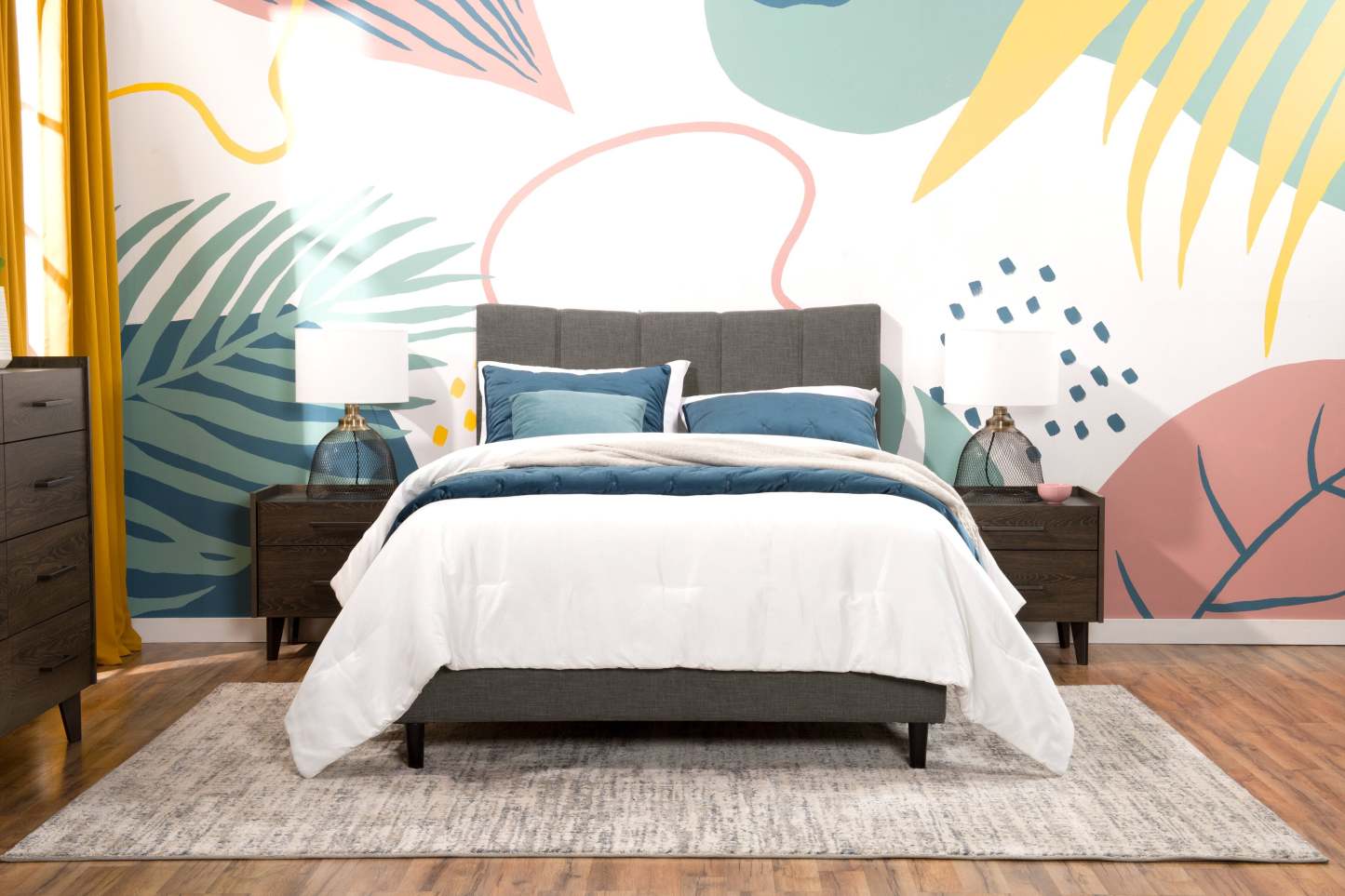 Lit plateforme rembourré Paseo en tissu gris - Format double | Lit plateforme rembourré Paseo en tissu gris - Format double