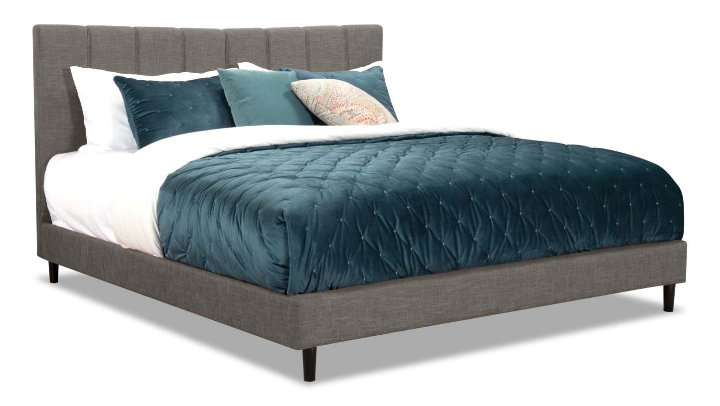 Paseo Upholstered Platform Bed in Grey Fabric - King Size | Lit plateforme rembourré Paseo en tissu gris - format très grand lit