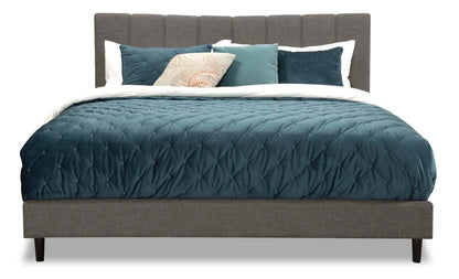 Paseo Upholstered Platform Bed in Grey Fabric - King Size | Lit plateforme rembourré Paseo en tissu gris - format très grand lit
