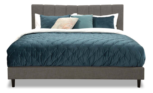 Paseo Upholstered Platform Bed in Grey Fabric - King Size | Lit plateforme rembourré Paseo en tissu gris - format très grand lit