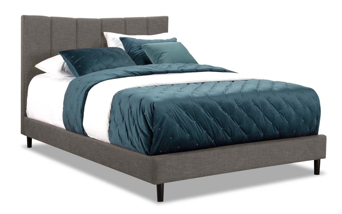 Paseo Upholstered Platform Bed in Grey Fabric - Queen Size | Lit plateforme rembourré Paseo en tissu gris - format grand lit