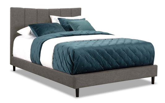 Paseo Upholstered Platform Bed in Grey Fabric - Queen Size | Lit plateforme rembourré Paseo en tissu gris - format grand lit