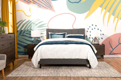 Paseo Upholstered Platform Bed in Grey Fabric - Queen Size | Lit plateforme rembourré Paseo en tissu gris - format grand lit