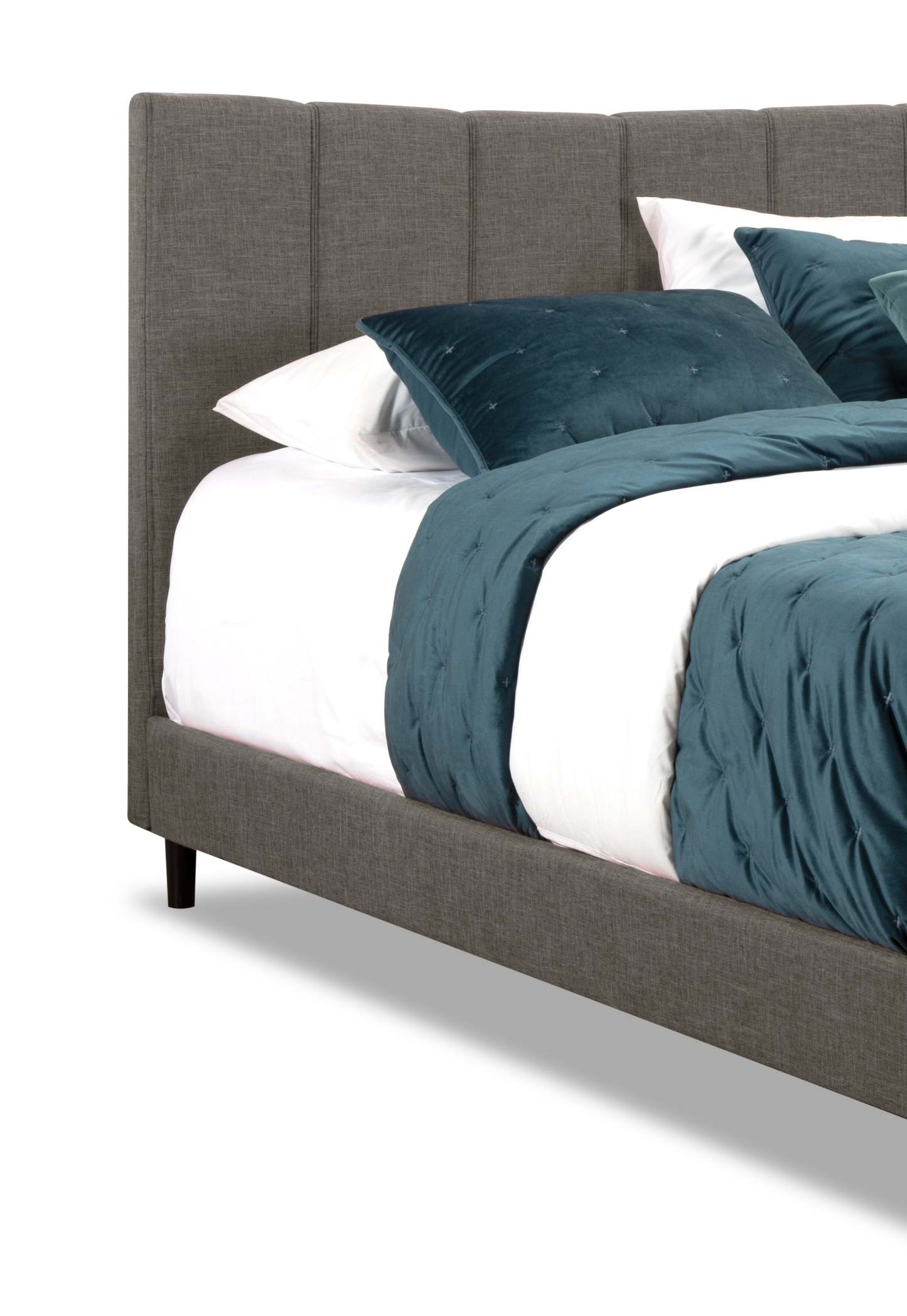 Paseo Upholstered Platform Bed in Grey Fabric - Queen Size | Lit plateforme rembourré Paseo en tissu gris - format grand lit