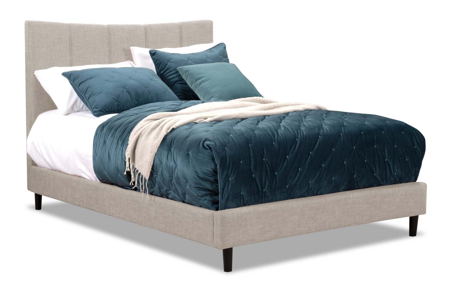 Paseo Upholstered Platform Bed in Taupe Fabric - Full Size | Lit plateforme rembourré Paseo en tissu taupe - format lit double