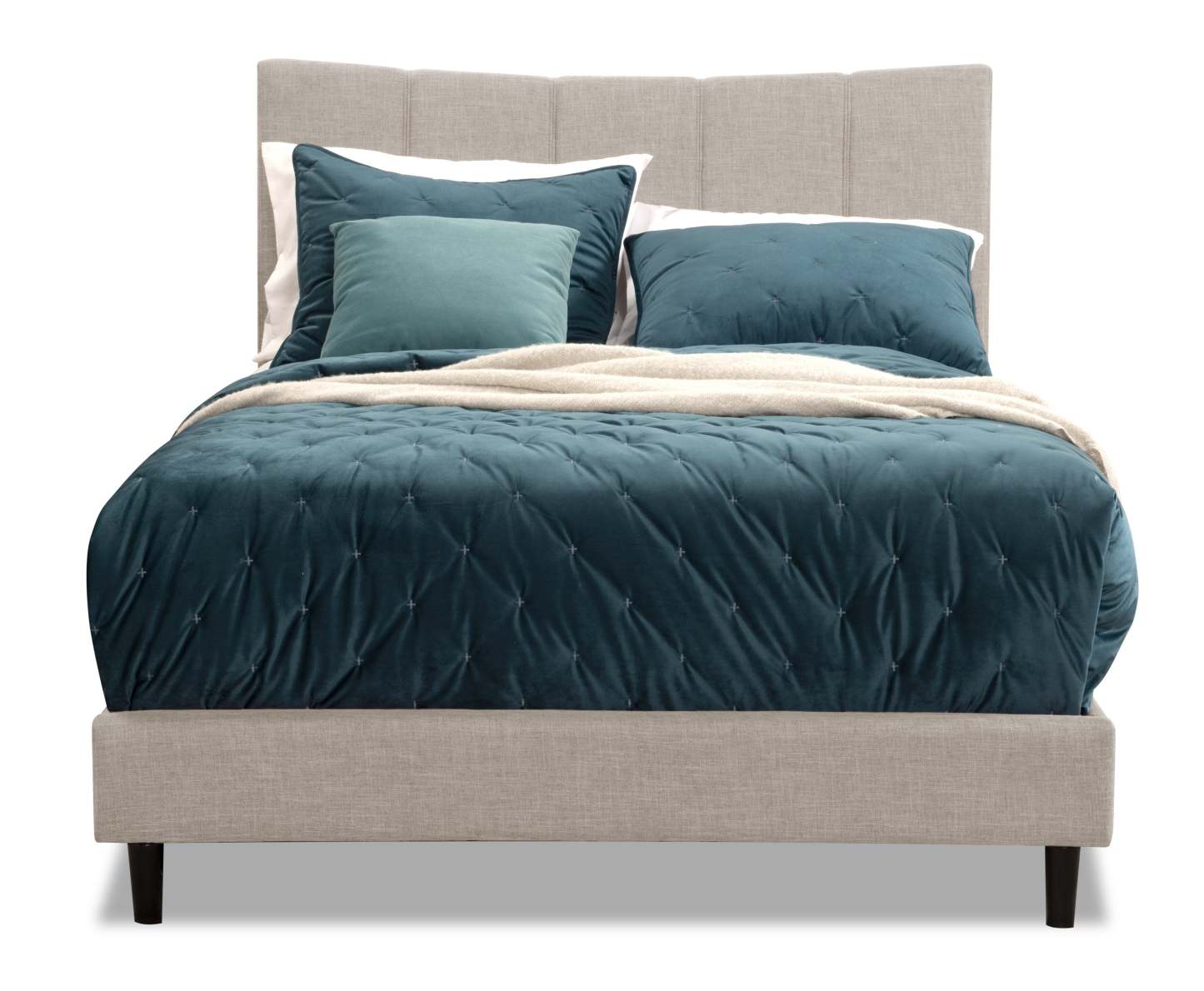 Paseo Upholstered Platform Bed in Taupe Fabric - Full Size | Lit plateforme rembourré Paseo en tissu taupe - format lit double