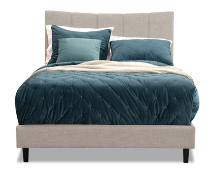 Paseo Upholstered Platform Bed in Taupe Fabric - Full Size | Lit plateforme rembourré Paseo en tissu taupe - format lit double