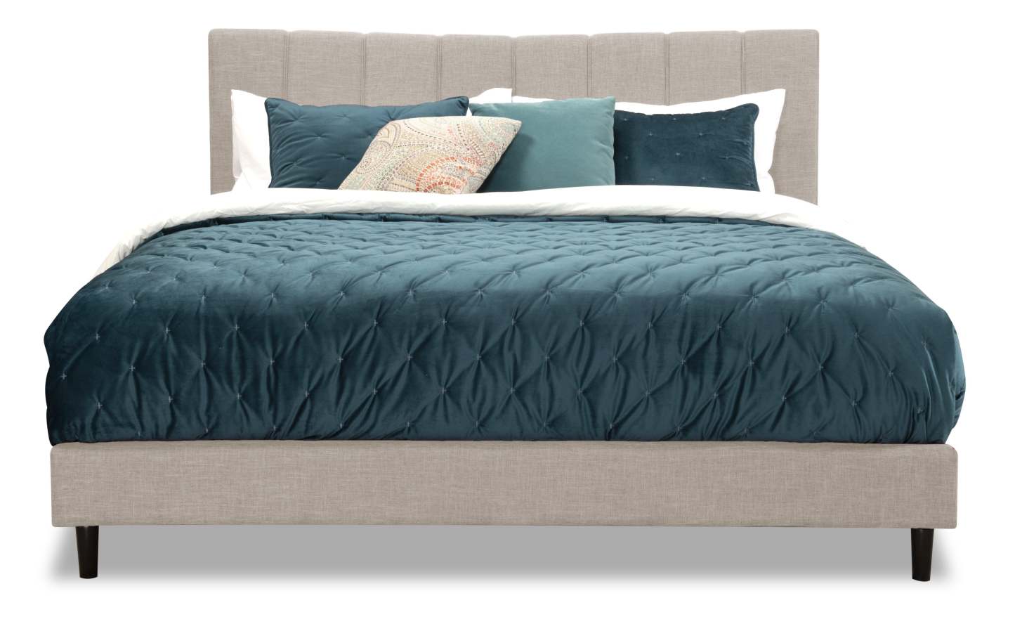 Paseo Upholstered Platform Bed in Taupe Fabric - King Size | Lit plateforme rembourré Paseo en tissu taupe - format très grand lit