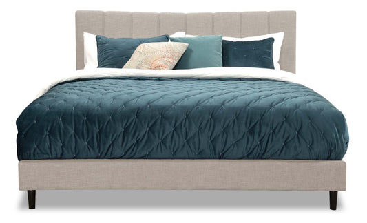 Paseo Upholstered Platform Bed in Taupe Fabric - King Size | Lit plateforme rembourré Paseo en tissu taupe - format très grand lit