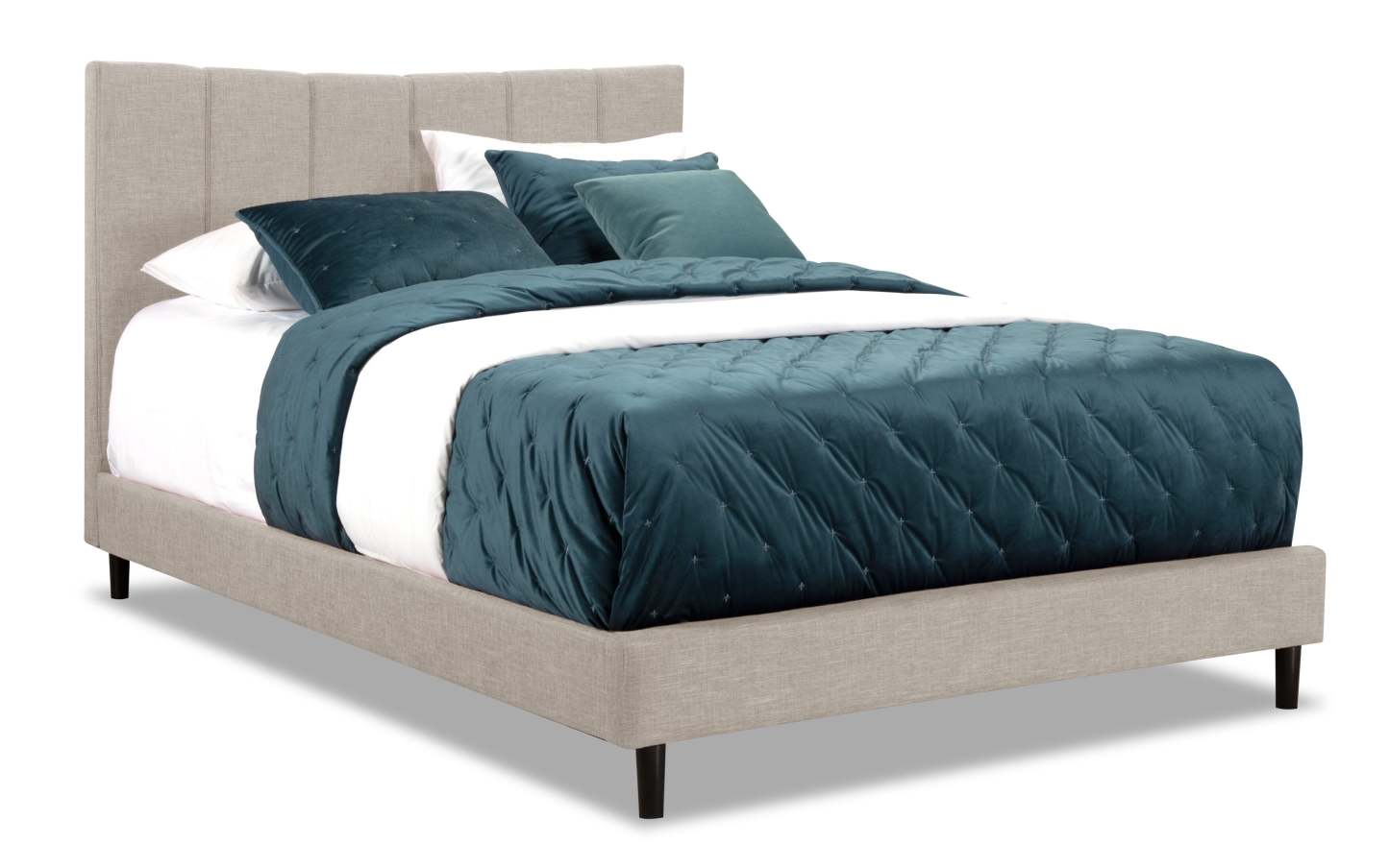 Paseo Upholstered Platform Bed in Taupe Fabric - Queen Size | Lit plateforme rembourré Paseo en tissu taupe - format grand lit