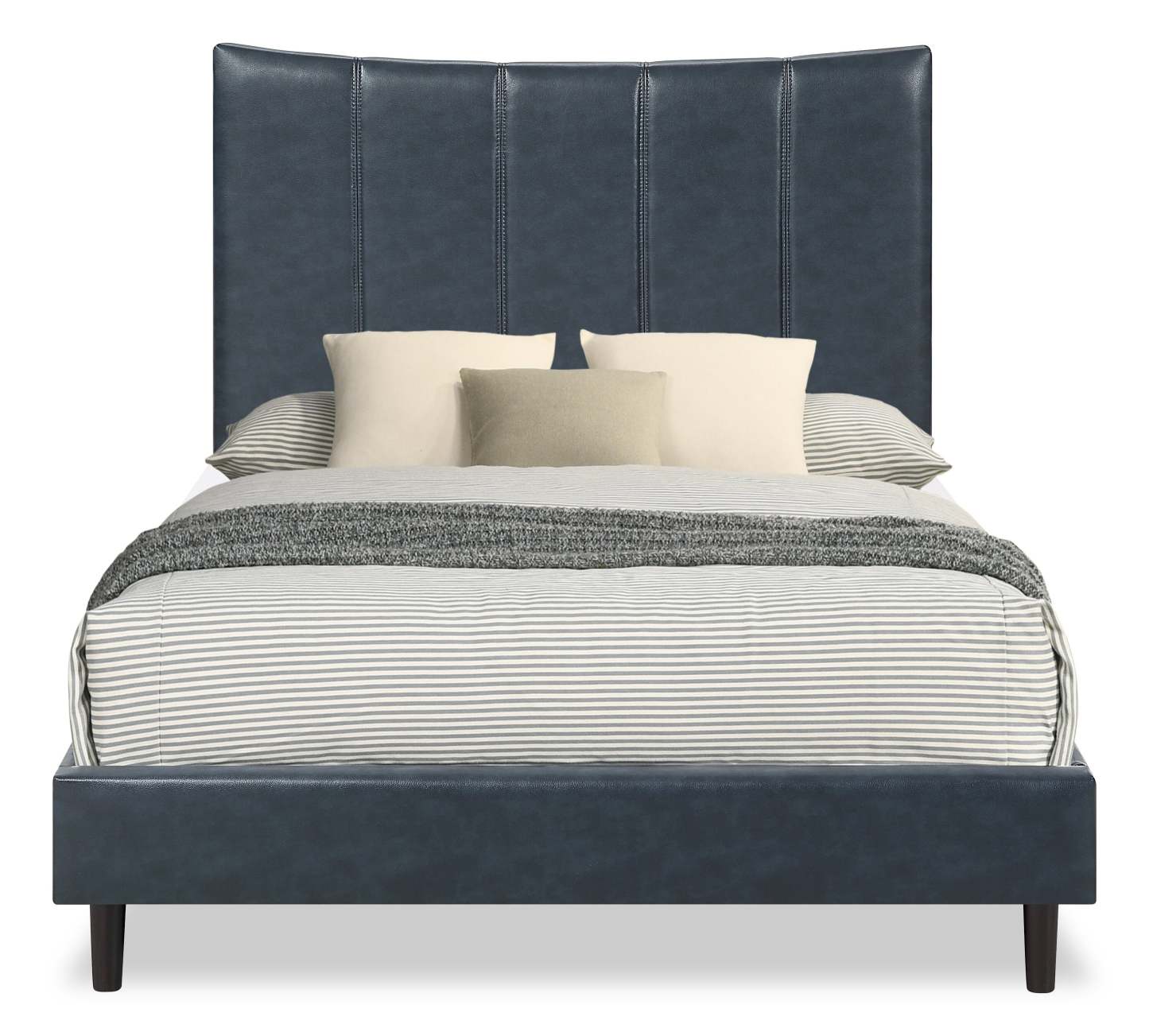 Lit plateforme Paseo en tissu de cuir végétalien bleu marine - Pleine grandeur | Lit plateforme rembourré Paseo en tissu de cuir végétalien bleu marine - format lit double