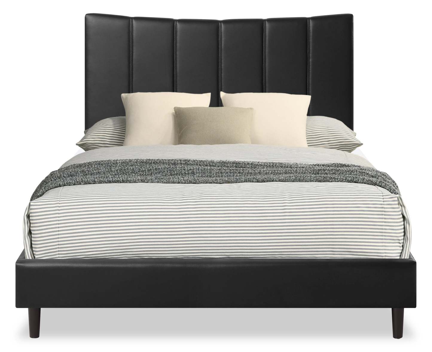 Lit plateforme Paseo en tissu de cuir végétalien noir - Queen Size | Lit plateforme rembourré Paseo en tissu de cuir végétalien noir - format grand lit