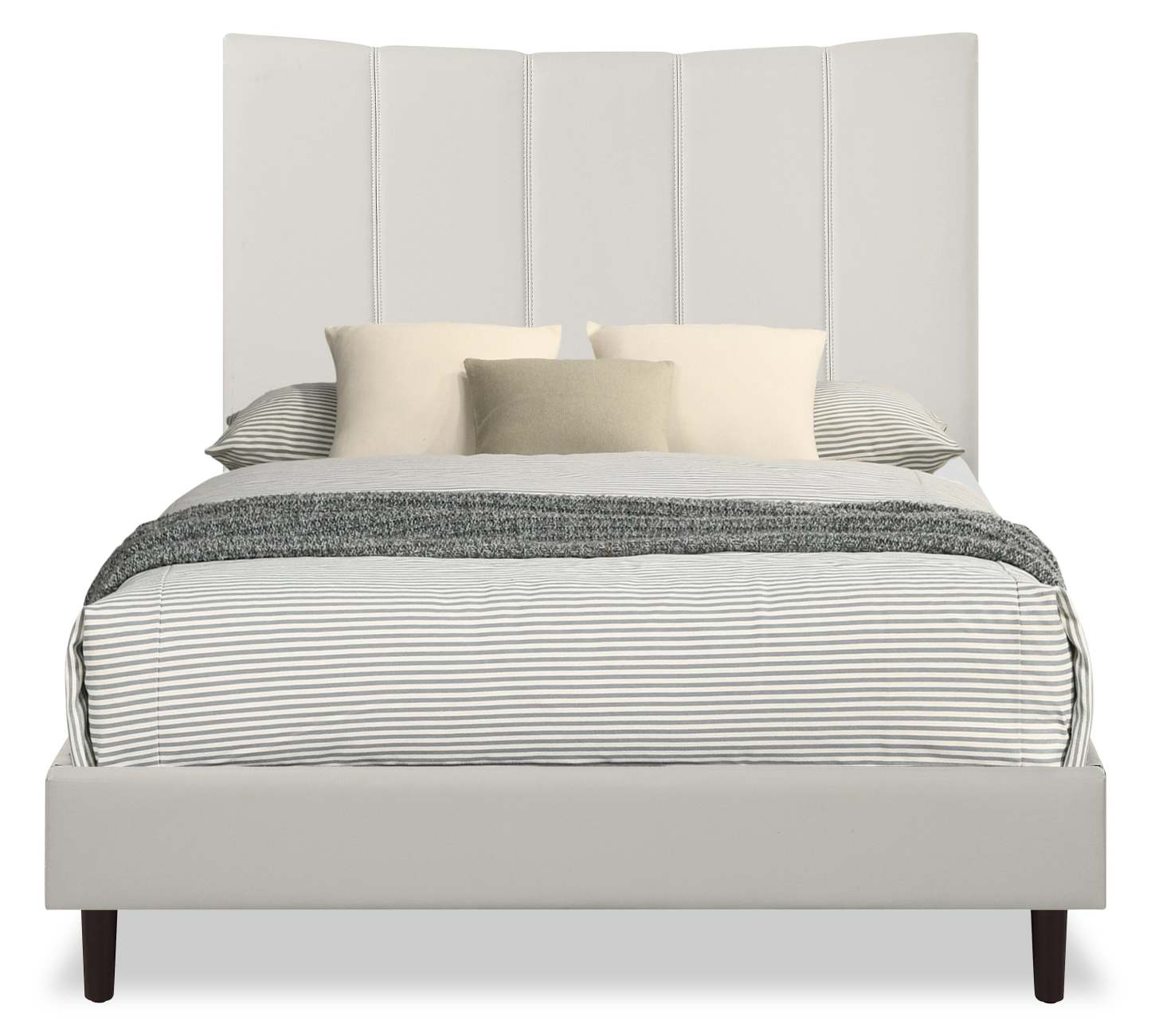 Lit plateforme Paseo en tissu de cuir végétalien taupe - Pleine grandeur | Lit plateforme rembourré Paseo en tissu de cuir végétalien taupe - format lit double