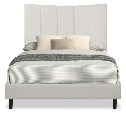 Lit plateforme Paseo en tissu de cuir végétalien taupe - Pleine grandeur | Lit plateforme rembourré Paseo en tissu de cuir végétalien taupe - format lit double