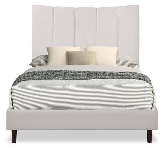 Lit plateforme Paseo en tissu de cuir végétalien taupe - Pleine grandeur | Lit plateforme rembourré Paseo en tissu de cuir végétalien taupe - format lit double