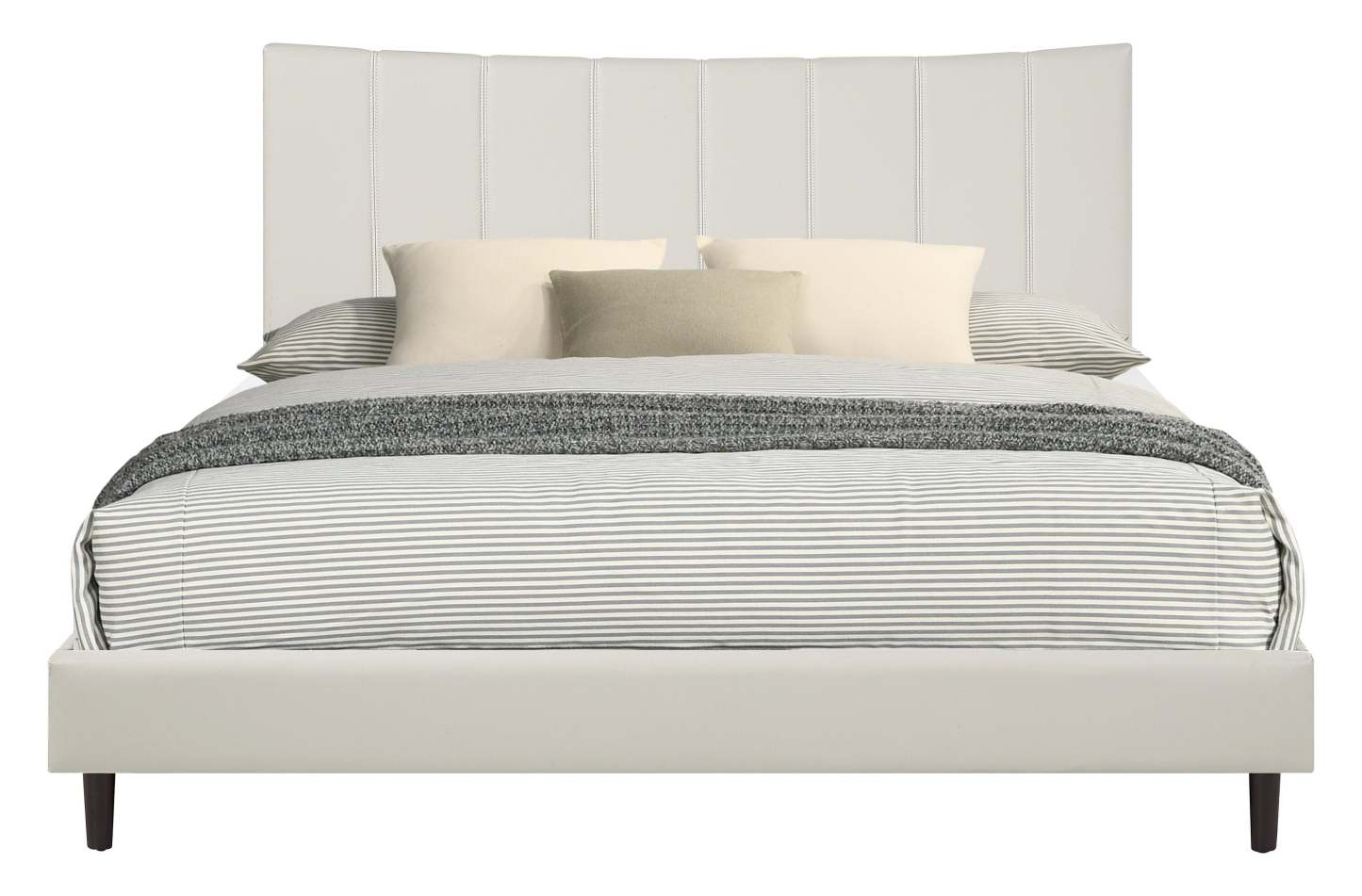 Lit plateforme Paseo en tissu de cuir végétalien taupe - Très grand lit | Lit plateforme rembourré Paseo en tissu de cuir végétalien taupe - format très grand lit