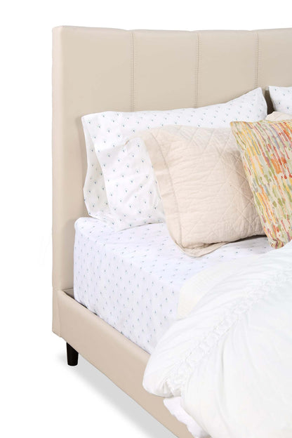 Lit plateforme Paseo en tissu de cuir végétalien taupe - Queen Size | Lit plateforme rembourré Paseo en tissu de cuir végétalien taupe - format grand lit