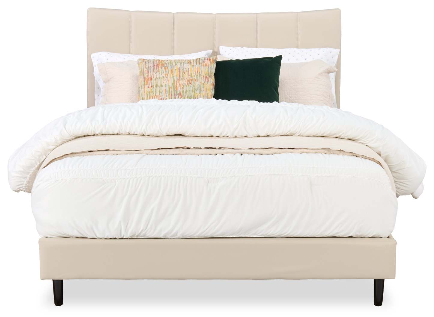 Lit plateforme Paseo en tissu de cuir végétalien taupe - Queen Size | Lit plateforme rembourré Paseo en tissu de cuir végétalien taupe - format grand lit