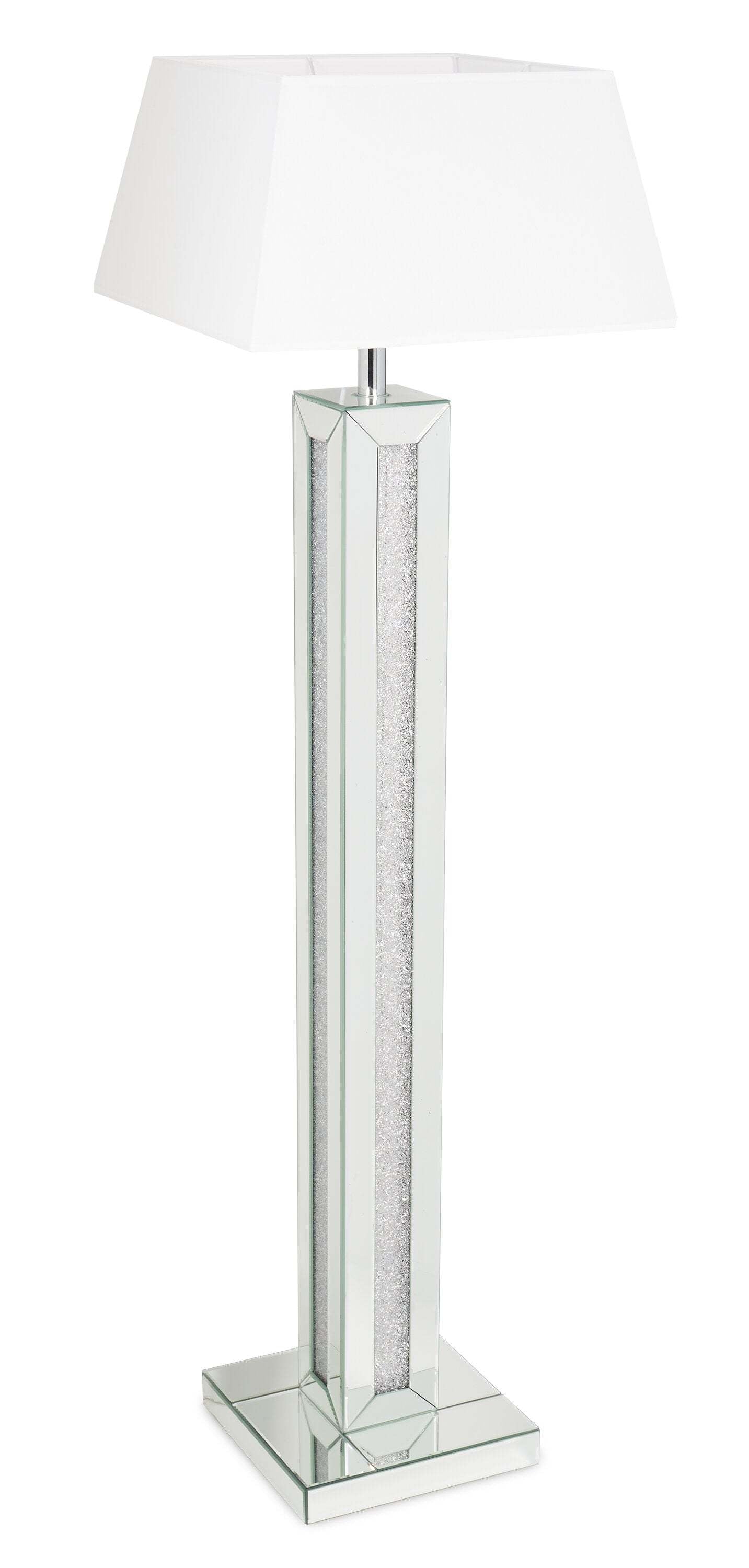 Persia 54.3 Glam Lampadaire avec verre, miroir et cristaux acryliques|Lampe à pied somptueuse Persia de 54,3 po avec verre, miroir et cristaux en acrylique