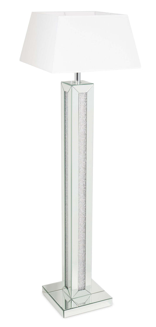 Persia 54.3 Glam Lampadaire avec verre, miroir et cristaux acryliques|Lampe à pied somptueuse Persia de 54,3 po avec verre, miroir et cristaux en acrylique