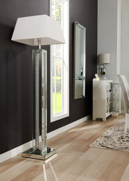Persia 54.3 Glam Lampadaire avec verre, miroir et cristaux acryliques|Lampe à pied somptueuse Persia de 54,3 po avec verre, miroir et cristaux en acrylique