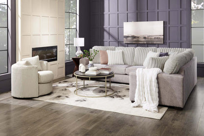 Made in Canada Petite 36 Chenille Fabric Swivel Cuddler Accent Chair - Groove Mist Grey | Fauteuil d’appoint pivotant Cuddler Petite de 36 po fabriqué au Canada en tissu de chenille - gris Groove Mist