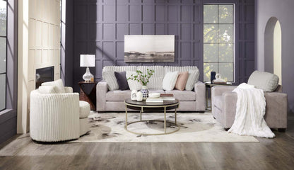 Made in Canada Petite 36 Chenille Fabric Swivel Cuddler Accent Chair - Groove Mist Grey | Fauteuil d’appoint pivotant Cuddler Petite de 36 po fabriqué au Canada en tissu de chenille - gris Groove Mist