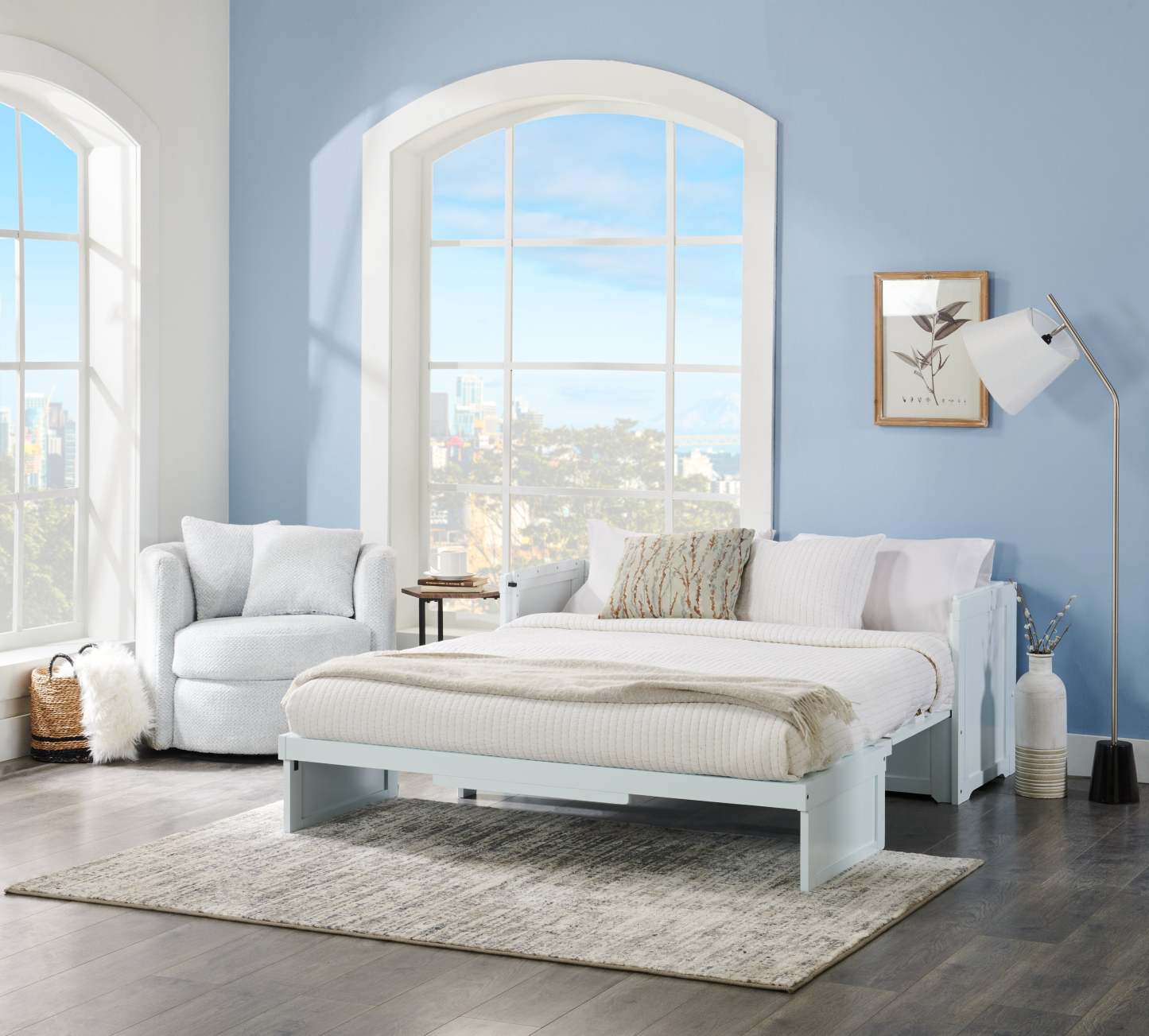 Made in Canada Petite 36 Chenille Fabric Swivel Cuddler Accent Chair - Teddy Star Grey | Fauteuil d’appoint pivotant Cuddler Petite de 36 po fabriqué au Canada en tissu de chenille - gris Teddy Star